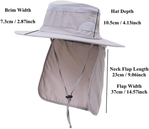 UV 50+ Sun Protection Wide Brim Bucket Hat for Men Women, Outdoor Sport Fishing Hat with Neck Flap