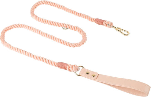 5FT Ombre Cotton Dog Leash - Heavy Duty Braided Training Leash with Comfortable PU Leather Handle for Small, Medium &