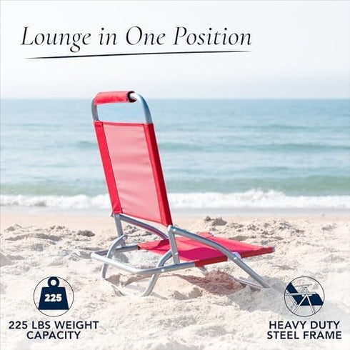 1 Caribbean Joe Folding Beach Chair, Position Lightweight and Portable Foldable Outdoor Camping Chair, Red