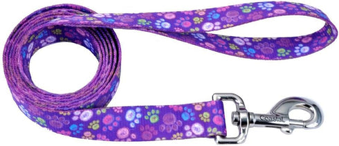 Coastal Styles Dog Leash - Vibrant Trendy Dog Leash, Purple Special Paw Print, 3/8” x 6’