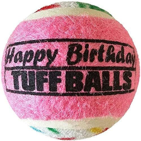 PetSport Jr. Happy Birthday Tuff Ball Dog Toys, 4 Pack Small (1.8") - Durable Felt & Rubber Balls