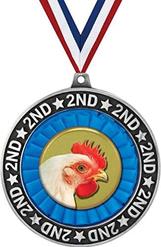 2 3/4" Second Place Chicken Medals, Silver Chicken Trophy Medal Award Prime