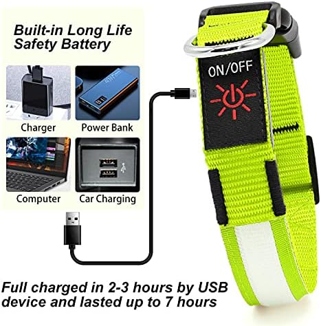 YFbrite Ultra Light Adjustable LED Dog Collar, Rechargeable Glowing in The Dark for Small, Medium, Large Dogs (Green,