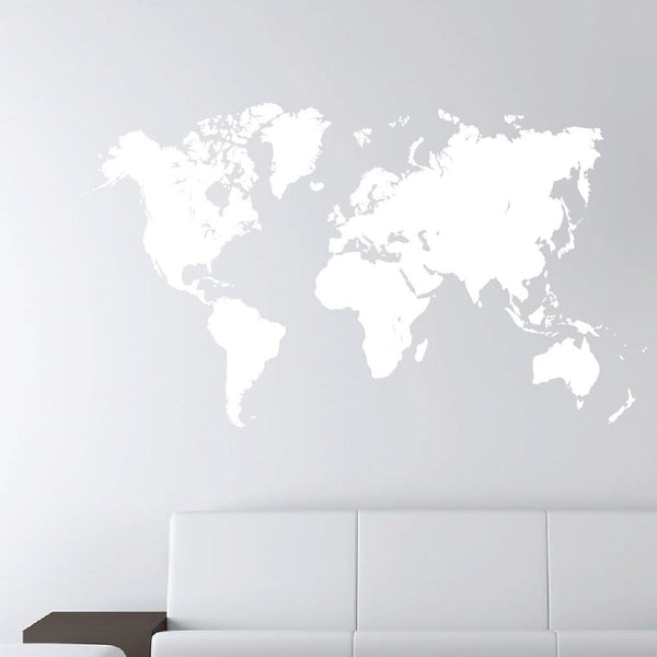 World Map Earth Wall Decal Sticker Atlas Globe Art #1248, Matte White (28" High x 49" Wide)