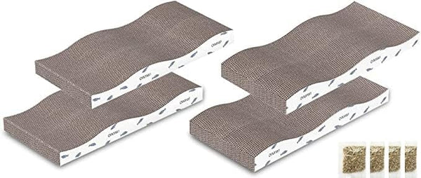Cat Scratcher 4 PCS Pad - Cardboard with Premium Reversible Scratch Textures, Durable Scratching Pad