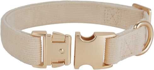 Soft Corduroy Fibric Dog Collar with High Grade Metal Buckle, for Small Dogs.(White,Small:10-15")