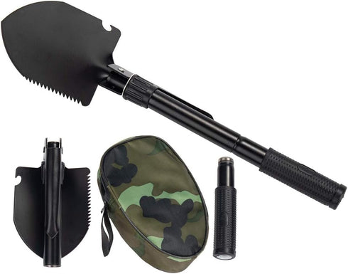 Gardening Folding Shovel Military Camping Shovel, Survival Gear Entrenching Tool with Carrying Pouch (Black Zipper