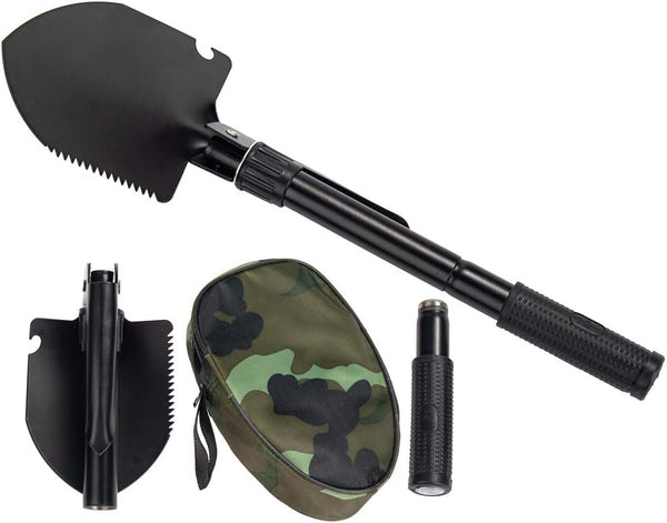 Gardening Folding Shovel Military Camping Shovel, Survival Gear Entrenching Tool with Carrying Pouch (Black Zipper