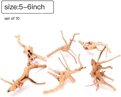 10pcs Natural Small Spiderwood Driftwood for Aquarium Decor, Freshwater Reptile Driftwood, 5-6inch