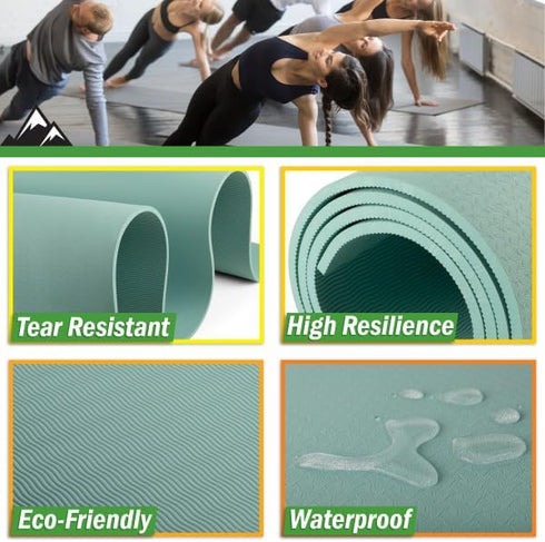 Large Yoga Mat - 6’x4’ Wide Exercise Mat, 8mm Thick Non-Slip Workout Mat