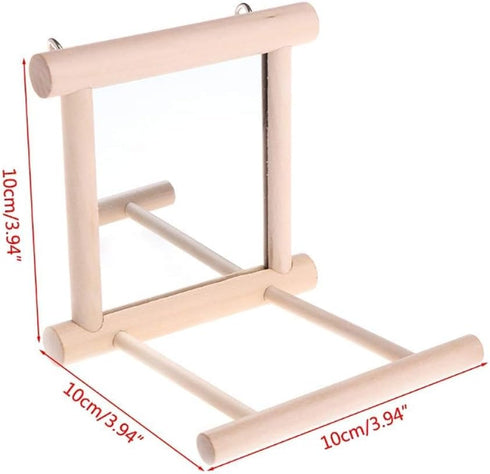 Bird Mirror Wooden Hanging Swing Interactive Play Toys for Small Parrots, 2 PCS Accessories