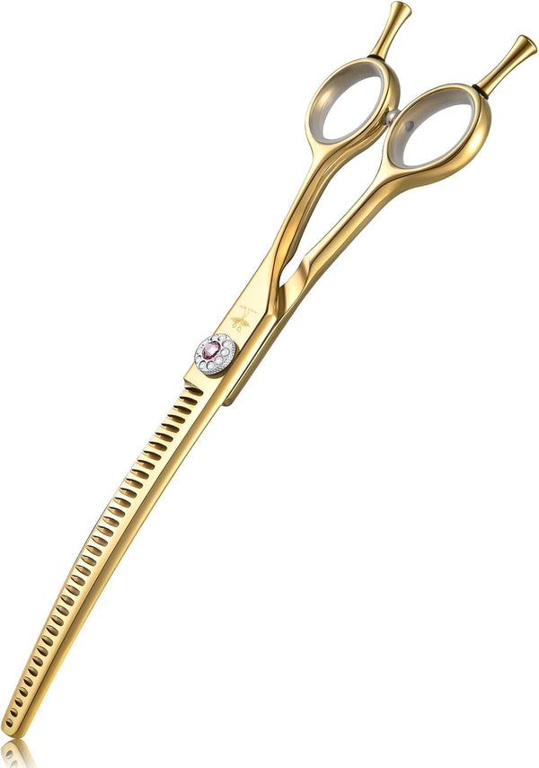 PURPLEBIRD 7 inch Curved Shears Dog Grooming Chunkers, Professional Thinning Scissors, Safety Blunt Tip for Dogs Cats,