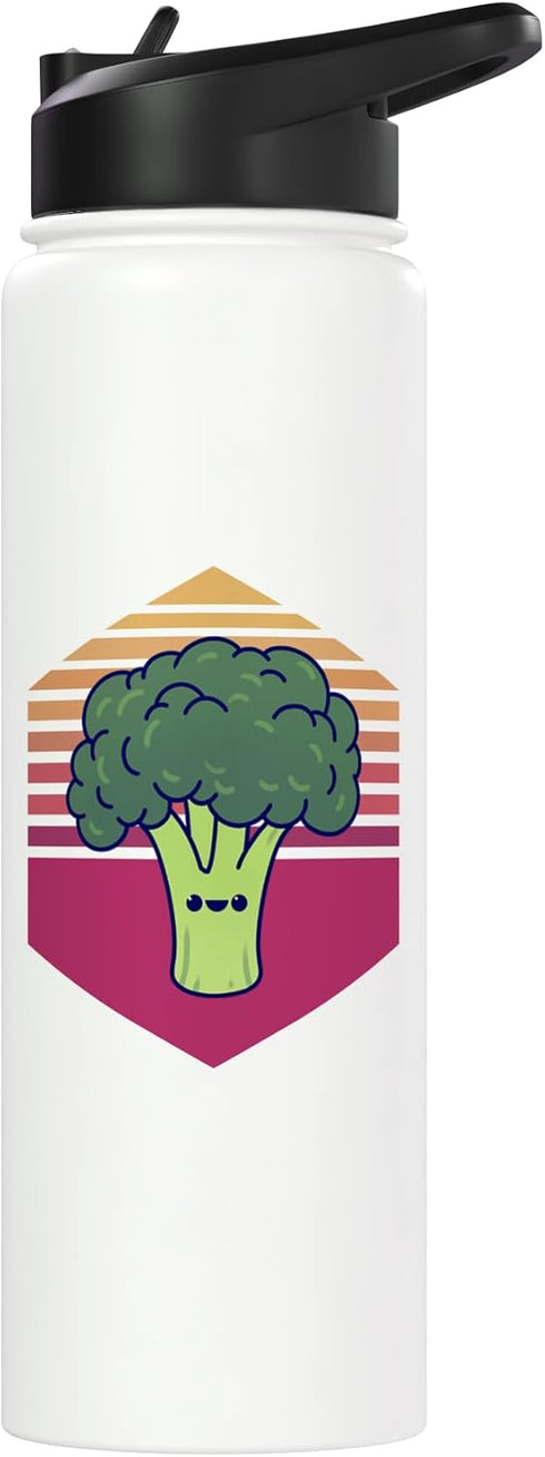 Kawaii Broccoli Vintage Vintage Insulated Water Bottle with Kawaii Broccoli Design