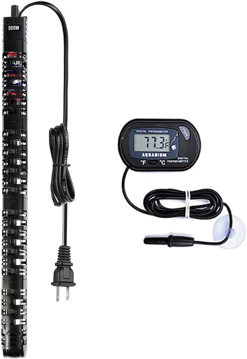 Soyon Aquarium Heater 500W, Fish Tank Heater with Adjustable Temperature 80 Gallon-100 Gallon Submersible Water Heater (500W with Extra Thermometer)