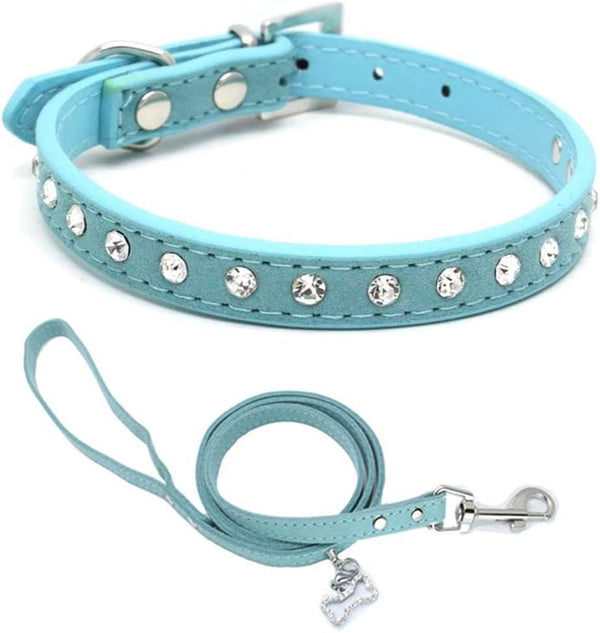 Puppy Collar and Leash with Bling Diamond, Sparkly Rhinestone Glitter Jewel Collars for XXS XS Small Medium Female