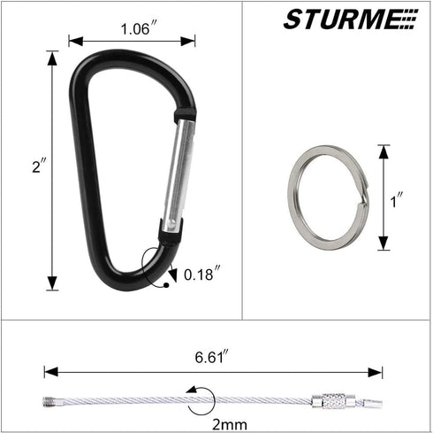 STURME 24 PCS Small Keychain Carabiner Clip Set - 2" Aluminum D Ring, Spring Loaded Gate, Durable Mini Lock Snap Hooks
