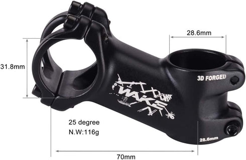 MTB Stem 31.8 - 60mm, 70mm, 90mm, 25 Degree Short Handlebar Stem for Most Bicycles, Road, MTN, BMX, Fixie