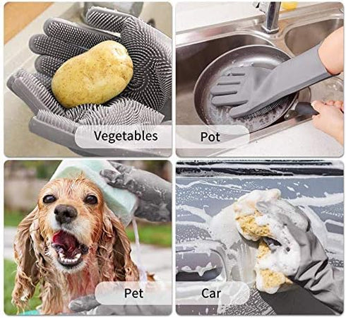 Sene Pet Grooming Gloves, Silicone Hair Removal Gloves, High Density Teeth Bathing Shampoo Scrubber for Dogs and Cats