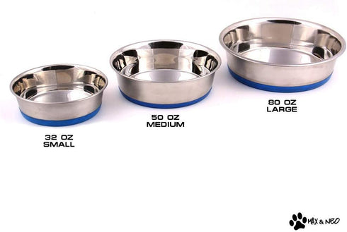Max and Neo Heavyweight Non-Skid Rubber Bottom Stainless Steel Dog Bowl - We Donate a Bowl to a Dog Rescue for Every Bowl Sold (Small - 32oz - 6.5" Diameter)