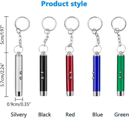 6PCS Cat Toy Mini Red Laser Pointer with Keychain - Interactive Training Tools White LED Torch Light