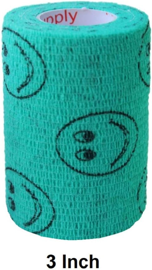 Vet Wrap Tape (Teal with Smiles) (2 Pack) (2 Inch x 15 feet) Self-Adhesive Cohesive Flex Bandage for Pets