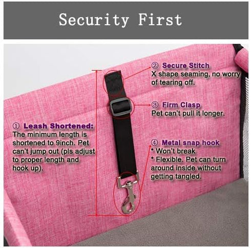 Pet Car Seat, Sturdy Reinforced Structure with Shortened Leash, Waterproof Thick Soft Fleece Pad for Small Pets