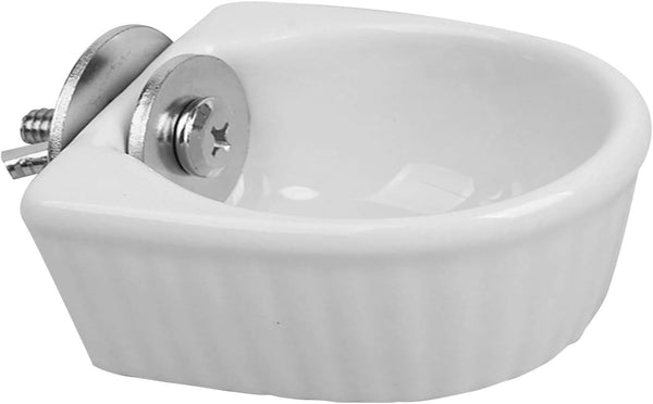 Small Animals Bowl, Detachable Ceramic Feeder for Water & Food, Supplies for Rabbit, Parrot, Hamster, White