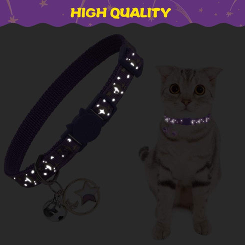 PUPTECK 3 Pack Cat Collar with Bells, Adjustable Breakaway Luminous Safety Collar for Small Kittens, Pink Black Purple