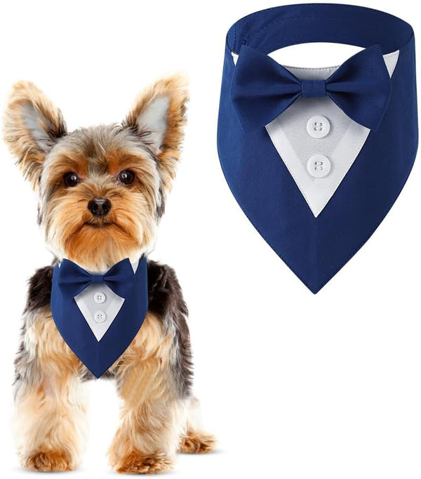 Dog Wedding Bandana, Adjustable Formal Tuxedo Pet Collar with Bow for Small Medium Large Dogs, Birthday Gifts, Medium,
