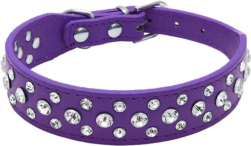 Bling Rhinestone Dog Collar, PU Leather Crystal Diamond Pet Collar for Dog Cat Puppy - Sizes S M L XL (XS, Purple)