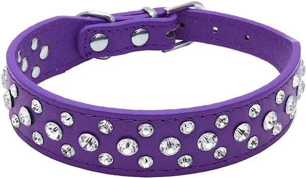 Bling Rhinestone Dog Collar, PU Leather Crystal Diamond Pet Collar for Dog Cat Puppy - Sizes S M L XL (XS, Purple)