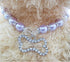 Crystal Dog Pearls Necklace with Bling Rhinestone Bone Charm for Small Dogs, Adjustable, Purple, 12-14 Inch