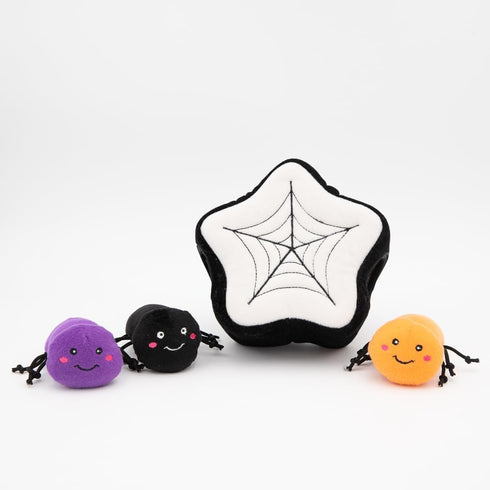 ZippyPaws Halloween Burrow Interactive Dog Toys - Colorful Plush Dog Puzzles, Squeaky Puppy Toys, Hide and Seek, Spider