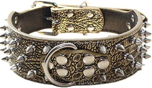 Spiked Studded Dog Collar, PU Leather Adjustable Pet Collars for Medium or Large Breed Pets (XL, Gold Brown1)