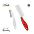 Pet Comb for Dogs & Cats - 2 Combs, Stainless Steel Teeth for Removing Matted Fur, Knots & Tangles, Red