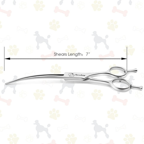 Dog Cat Scissors for Grooming, Stainless Steel Shears for Thick Coats and Matted Hair (7.0" Curved Silver)