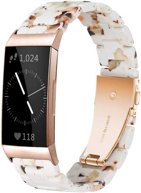 Resin Band for Fitbit Charge 4, Charge 3/3 SE, Women Men Rose Gold Buckle Wristband Strap Accessory