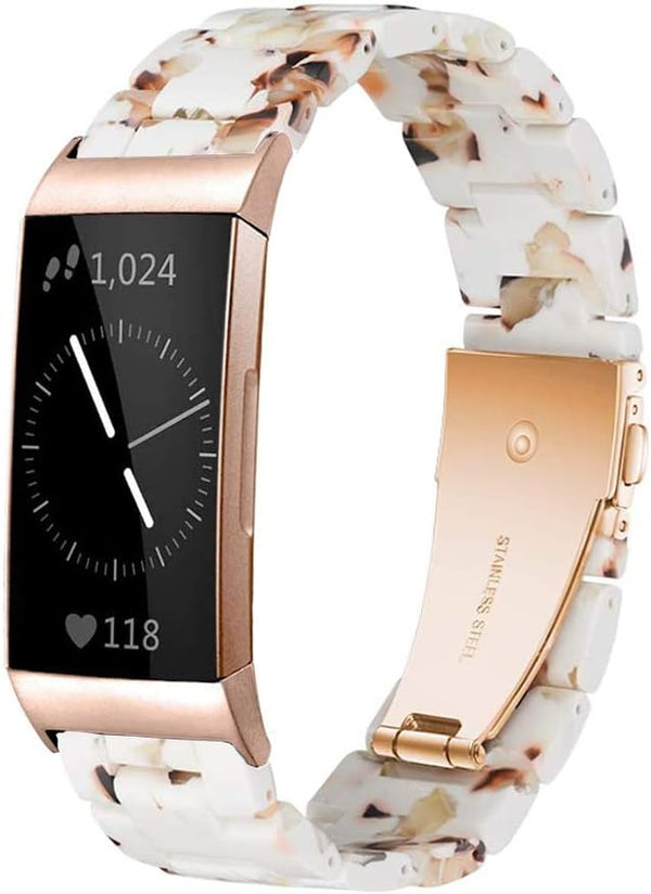 Resin Band for Fitbit Charge 4, Charge 3/3 SE, Women Men Rose Gold Buckle Wristband Strap Accessory