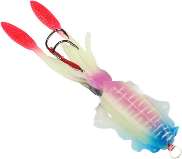 FABULETTA Squid Jig Lures, Soft PVC Rigged Bait with UV Luminous Glow,
