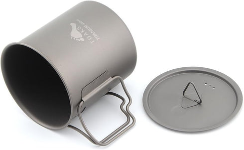 TOAKS Titanium Camping Cup, 450ml with Lid – Compact, Foldable Handle, Rustproof and Durable