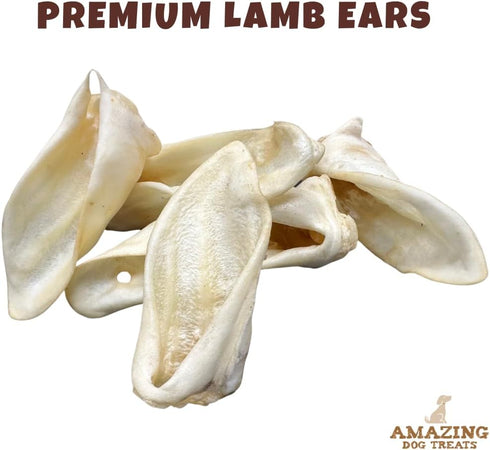 Amazing Dog Treats - Whole Full Size Lamb Ears (50 Pcs/Pack) - Natural Rawhide Alternative Dog Chews