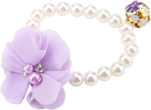 Dog Pet Necklace, Elastic Adjustable Stylish Simulation Pearl Flower Collar for Cat Puppy Jewelry Accessory Theme Party