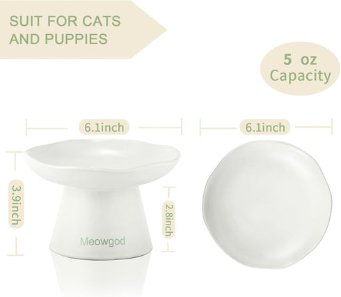Elevated Cat Bowls - Wide Shallow 6.1" Ceramic Raised Food Bowls, Anti Vomiting, Perfect for Flat Faced Cats