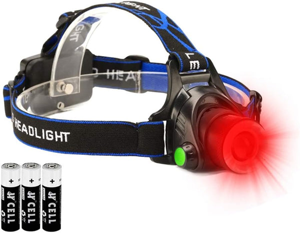 Zoomable LED Hunting Red Light Headlamp with 3 Lighting Modes, Water Resistant for Running, Camping, Hiking, Reading
