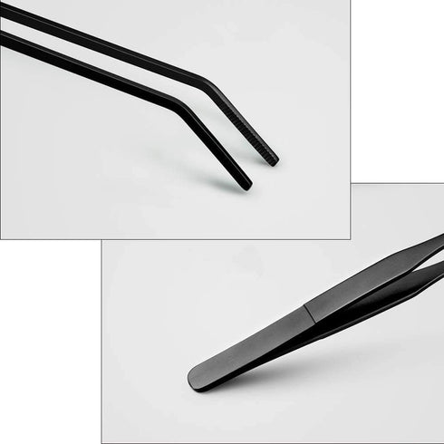 2PCS Stainless Steel Aquarium Tweezers Set, Long Handle Curved and Straight Tongs for Aquatic Plants, Reptiles -