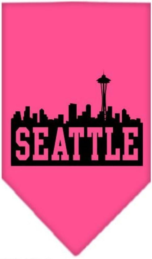 Pet and Dog Bandana Screen Printed, Seattle Skyline Bright Pink Large