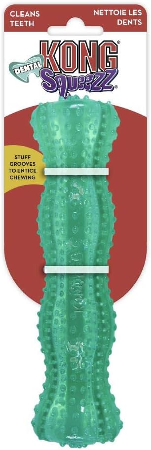KONG Squeezz Dental Stick - Dog Toy for Cleaning Teeth - Flexible Chew Toy for Gentle & Mild Chewers - for Medium/Large