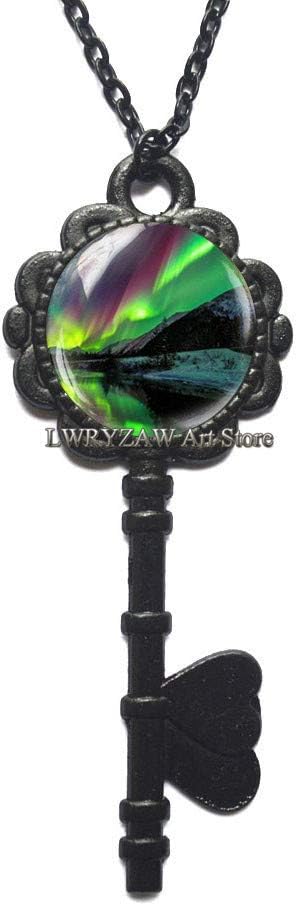 LWRYZAW Northern Lights Key Necklace, Northern Lights pendant, Aurora pendant, night sky pendant,