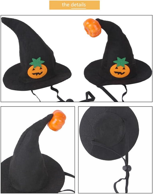 Halloween Pet Costume, Cat Dog Pumpkin Wizard Hat with Adjustable Strap for Halloween Party Clothing