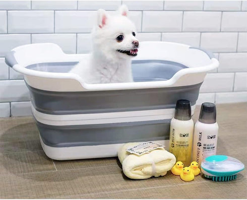 Goderewild 7.1 Gal/27L Multipurpose Collapsible Pet Bathtub Upgraded with Drainage Hole and Pet Hair Collector
